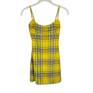 Miaou Anya Dress Yellow Dion Plaid Mesh Mini Slip Dress Size XS Revolve …
